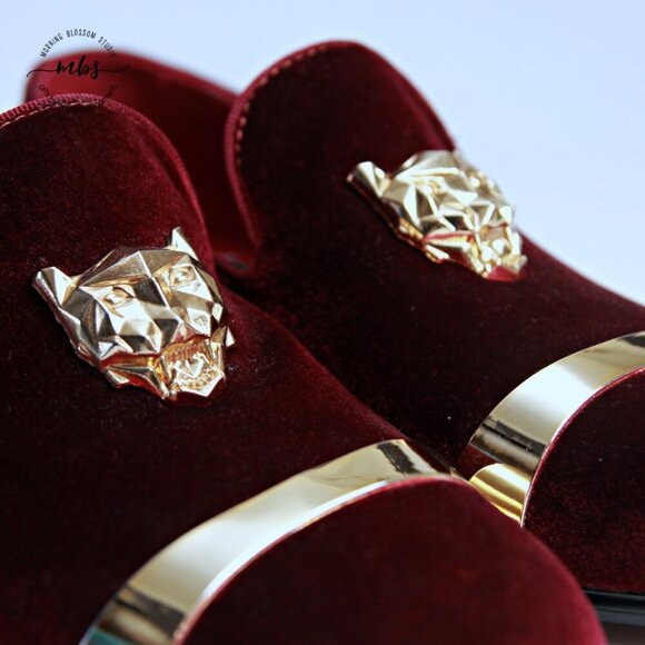 NWT Royal Shoes Velvet Loafers Red Gold Men 7.5 - Picture 13 of 14